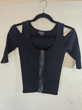 bebe Black Front-Zip Cold-Shoulder Crop Top Cocktail Party Night Out Romantic